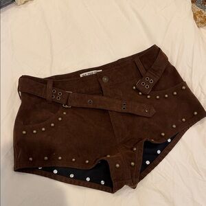 Free People Dark Brown Suede High Waist mini Studded Shorts